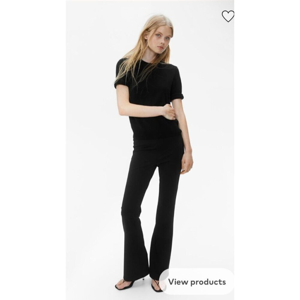 H&M Womens Size S Dress Wide Leg Pull On Black High Waisted Flared Legging Pants